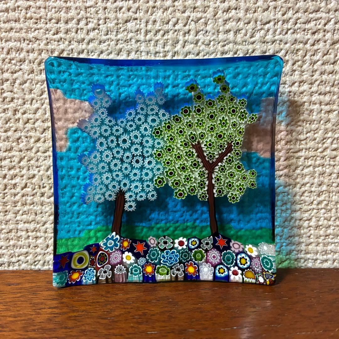 ベネチアンガラス ミルフィオリ プレート スクエア ガラス 豆皿