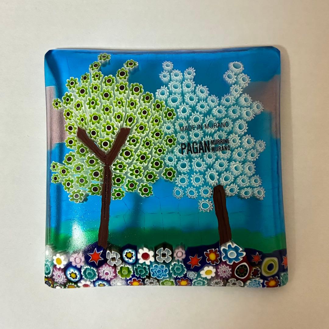 ベネチアンガラス ミルフィオリ プレート スクエア ガラス 豆皿