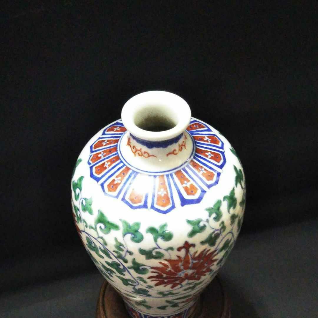 中国古美術/明代/五彩纏枝蓮花紋梅瓶/(底款:大明永楽