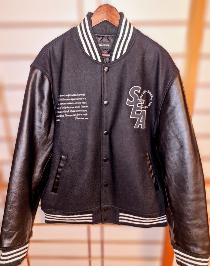 Wind and Sea スタジャン 黒　ウィンダンシー DELUXE (デラックス) WIND AND SEA X DELUXE VARSITY JKT(ウィン