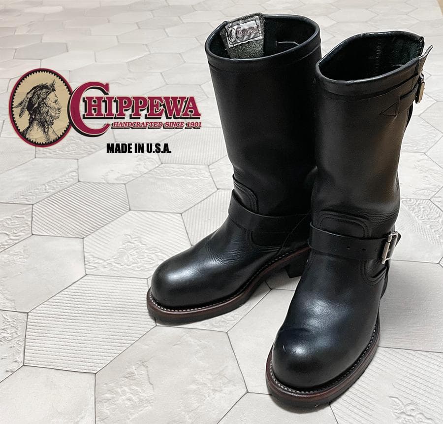 00s 白タグ USA製 チペワ CHIPPEWA 鉄板入り エンジニアブーツ黒