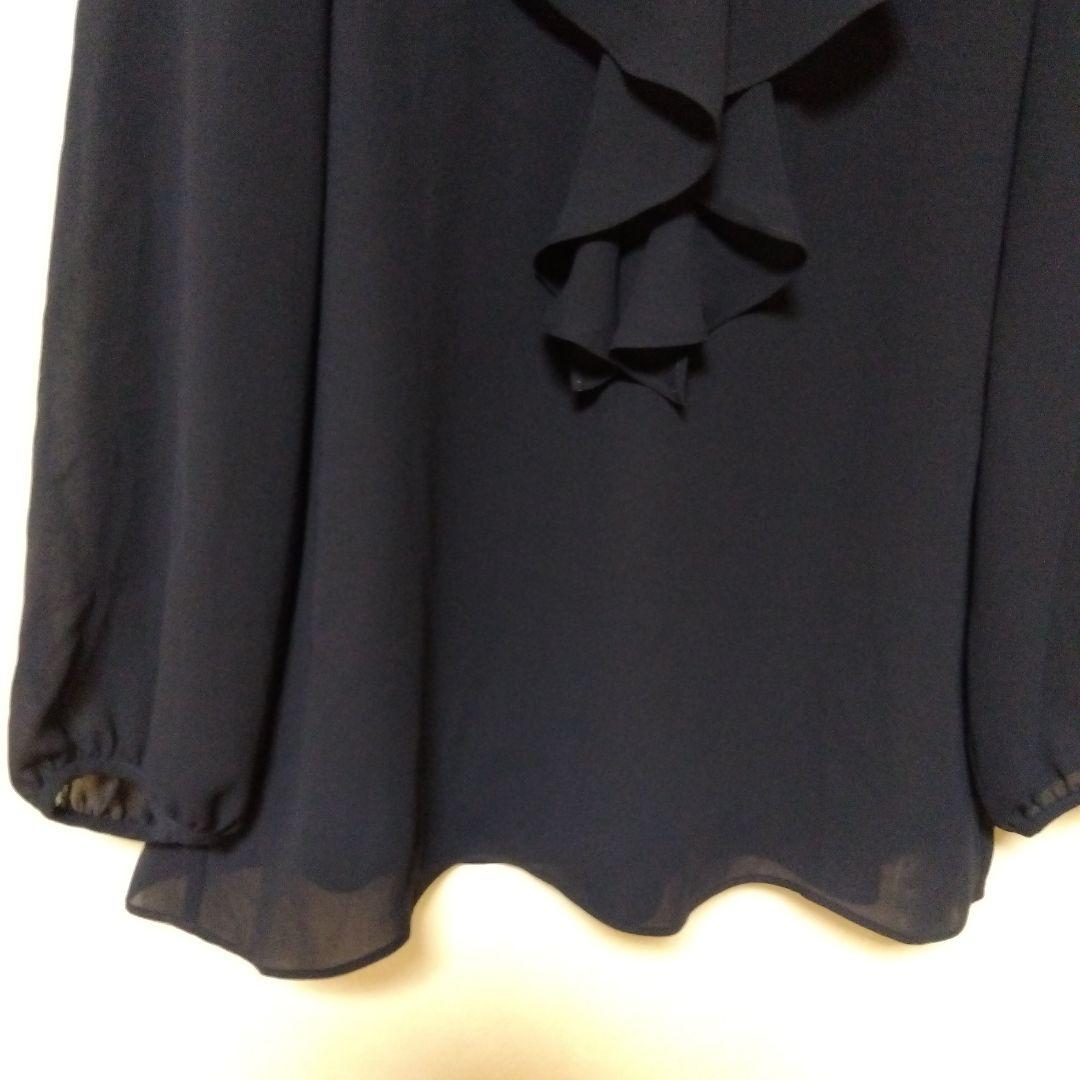 新品】23区【洗える】ジョーゼットフリル 長袖ブラウス38ネイビー