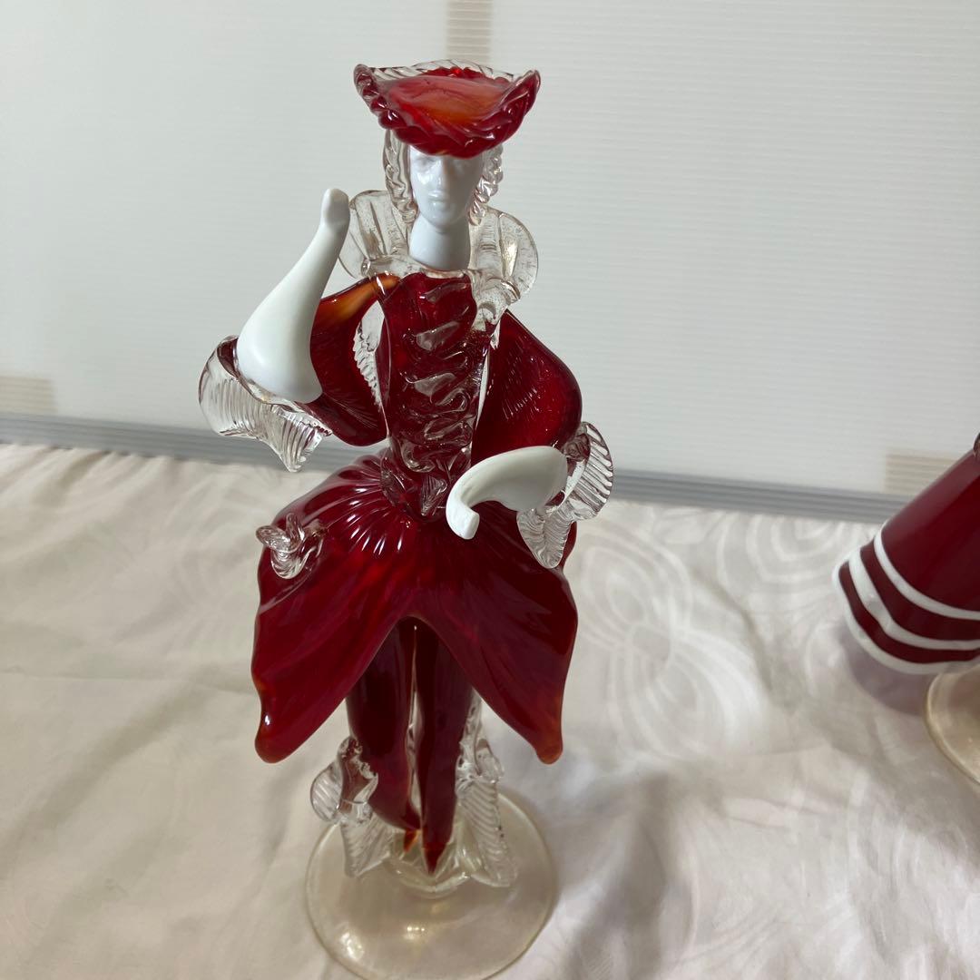 ベネチアンガラス美術品工芸品ムラーノガラスペア人形赤金彩 - メルカリ
