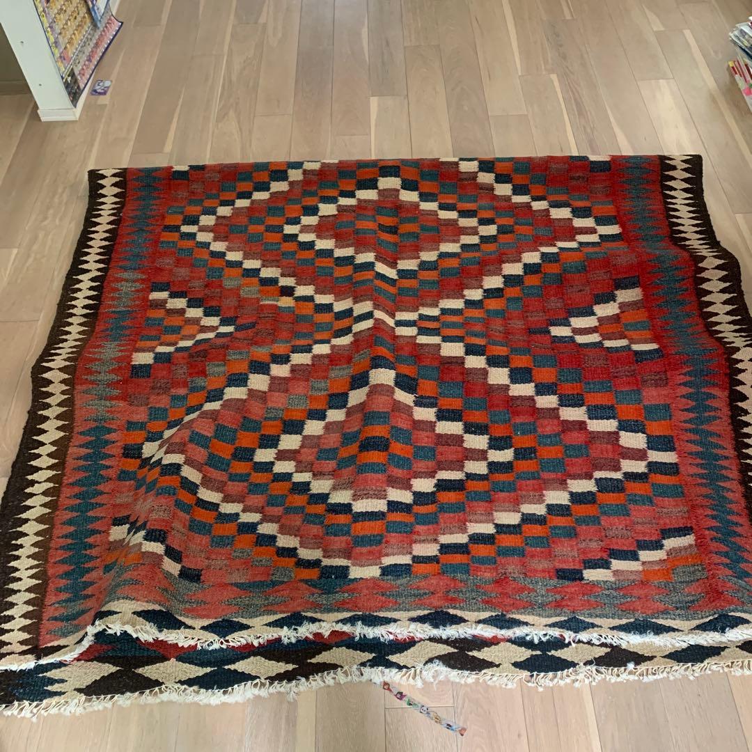 幾何学模様 ウールラグ 赤 青 170cm x295cm - メルカリ