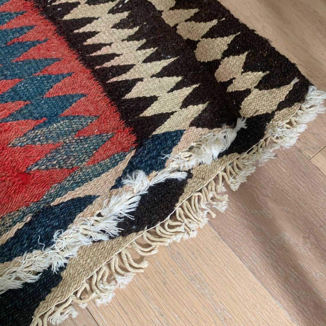 幾何学模様 ウールラグ 赤 青 170cm x295cm - メルカリ