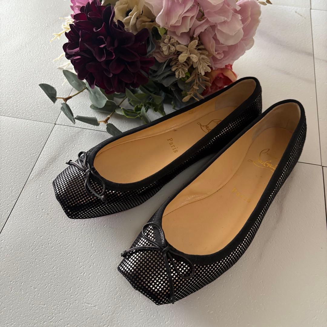 クリスチャンルブタン　リボン付きフラットパンプス　ブラック　36 二子玉) Christian Louboutin クリスチャンルブタン 未使用 フラット