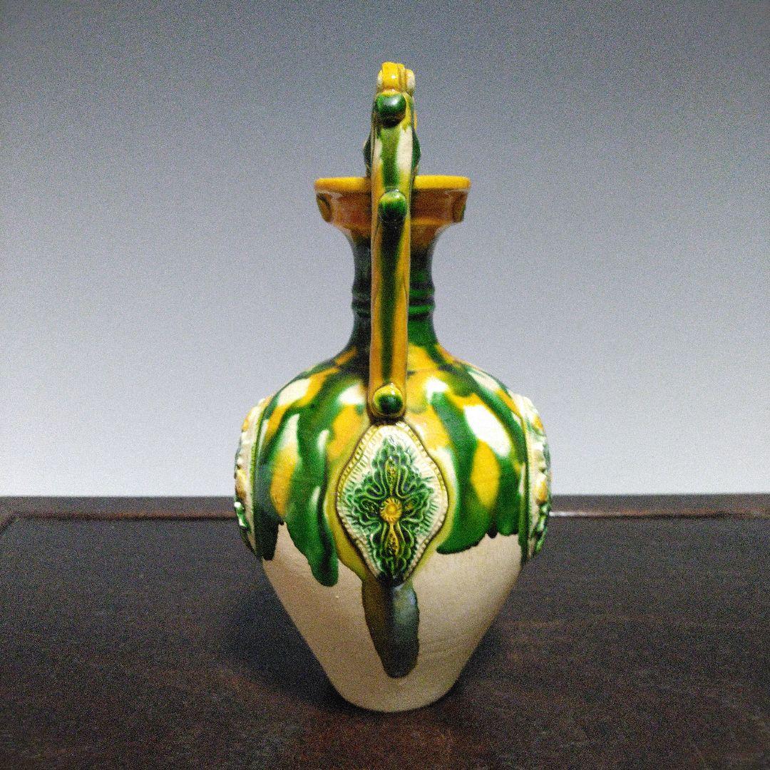 NO484 唐三彩 龍耳瓶 花瓶 - メルカリ