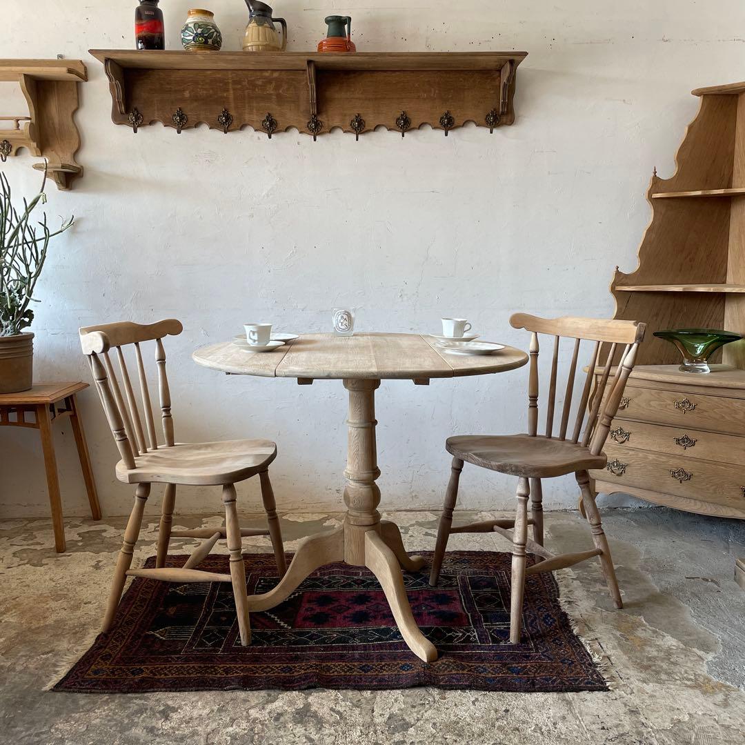 ビンテージ ドロップリーフラウンドダイニングテーブル 剥離 - メルカリ