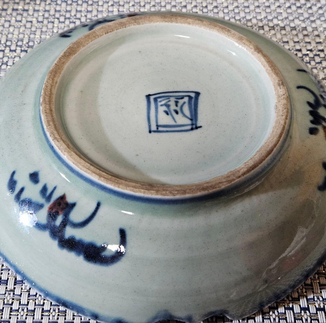 中国古陶磁器　明代〜清代　青磁　青華　古染付　辰砂　魚文様　15.2cm　変形皿