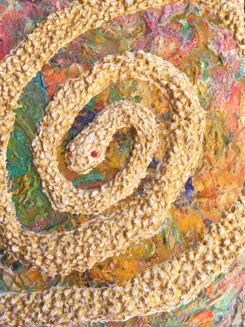 祈雨　白蛇　金色　神秘　絵　絵画　アクリル画　原画　　額付き　インテリアアート 楽天市場】2025年 干支 蛇 白蛇 豪華 金 ゴールド 金運 開運 ポスター