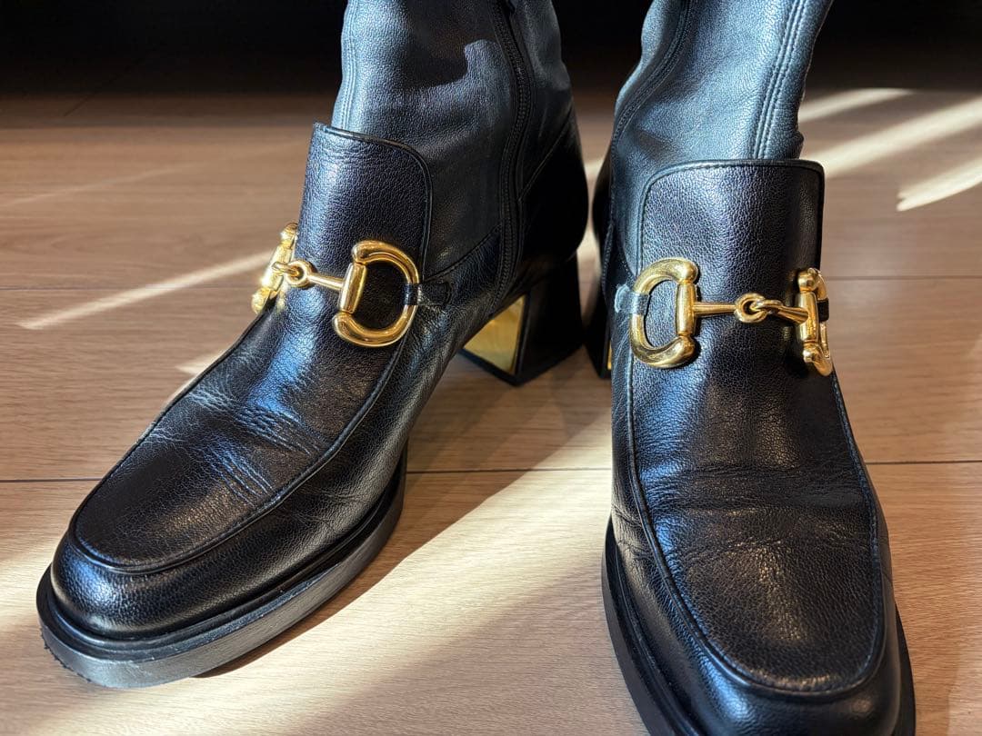 最終価格】GUCCI ホースビット ブロックヒールショートブーツ 38 - 靴安い