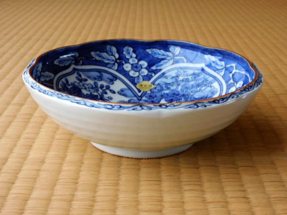 平安秀峰 清水焼 染付 菓子鉢 文人画