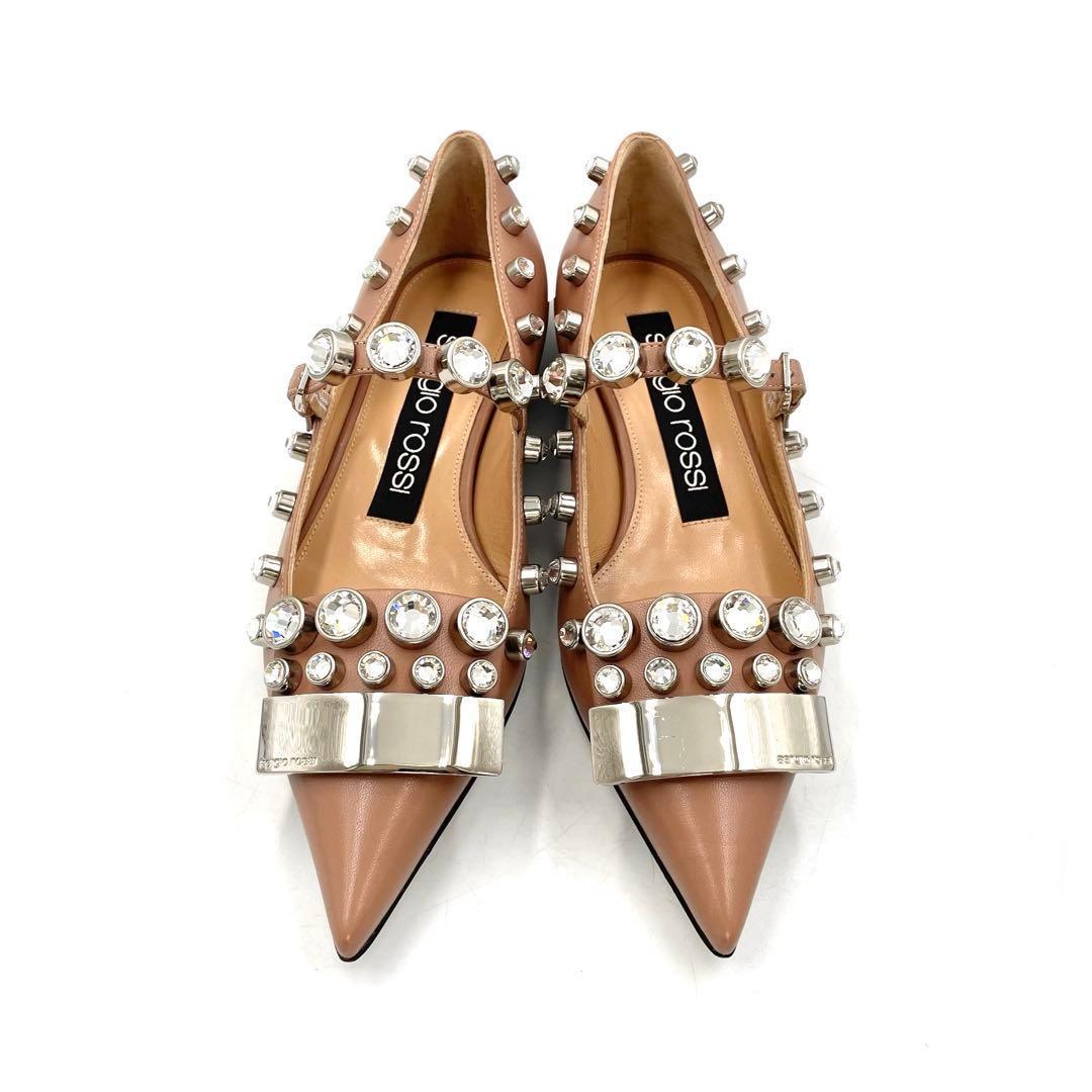 《未使用品》セルジオロッシ sr1 パンプス ビジュ ピンク ベージュ系 34