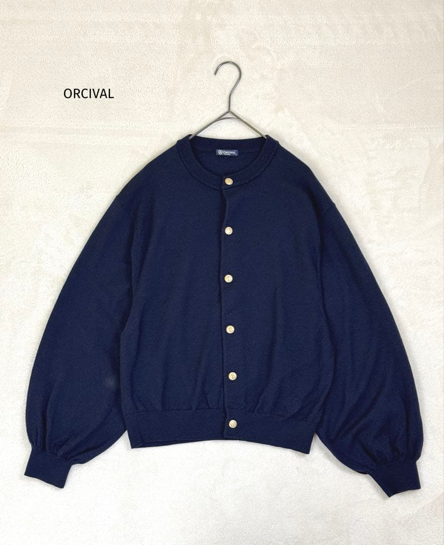 ORCIVALオーシバルメタルボタンカーディガンボリュームスリーブ紺色