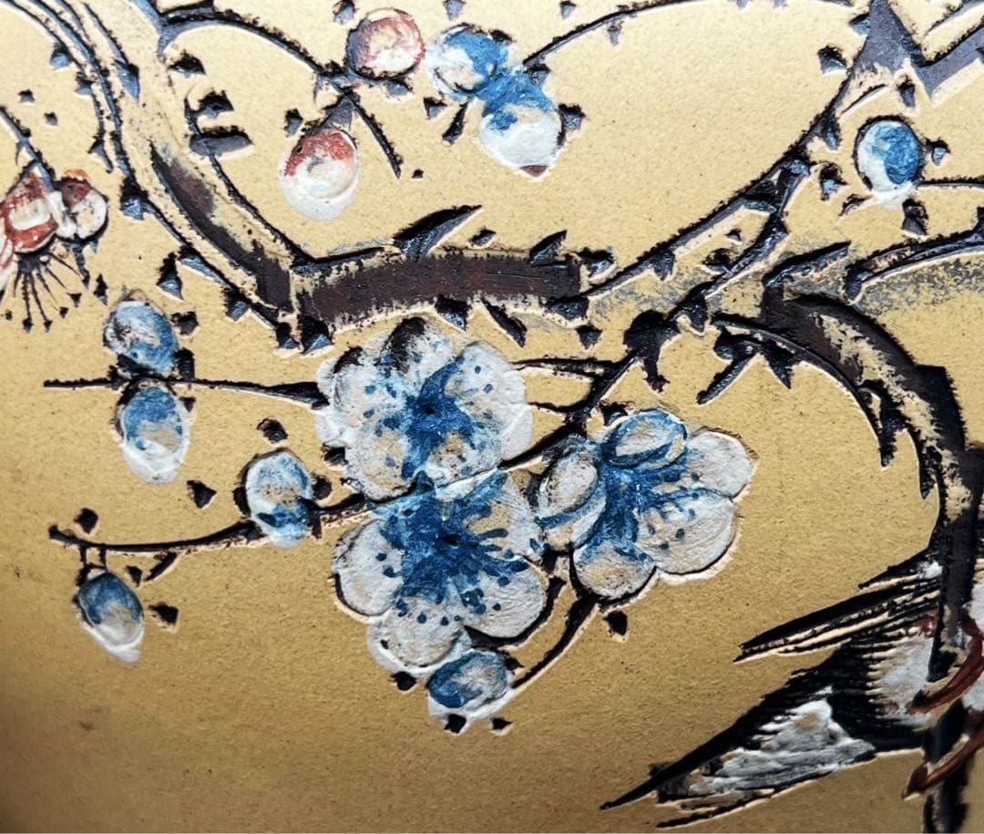 中国美術 中国古玩 中国宜興紫砂 花鳥紋樣花瓶2点