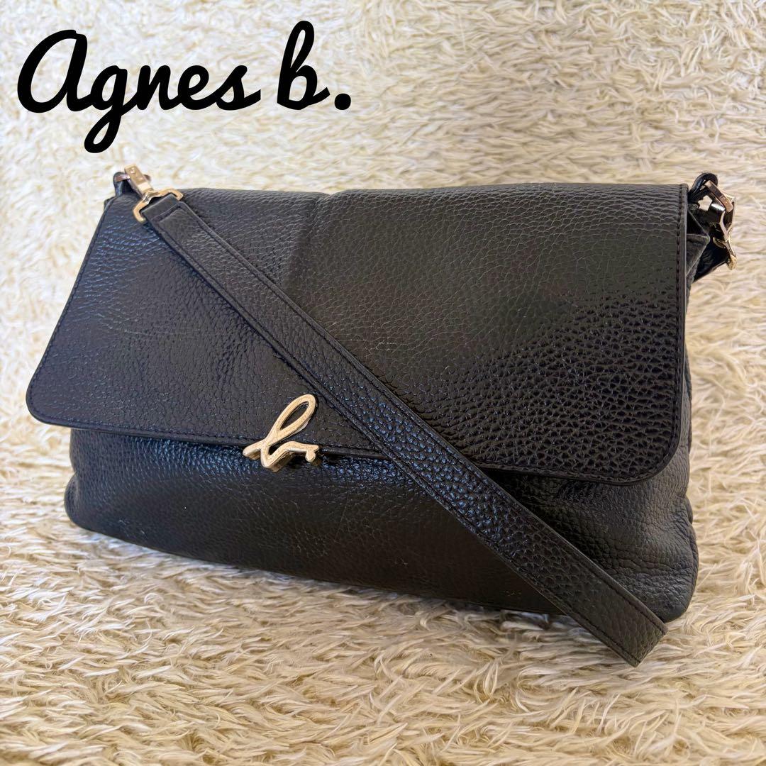agnes b. アニエスベー ロゴ金具 シボ革レザーショルダーバッグ