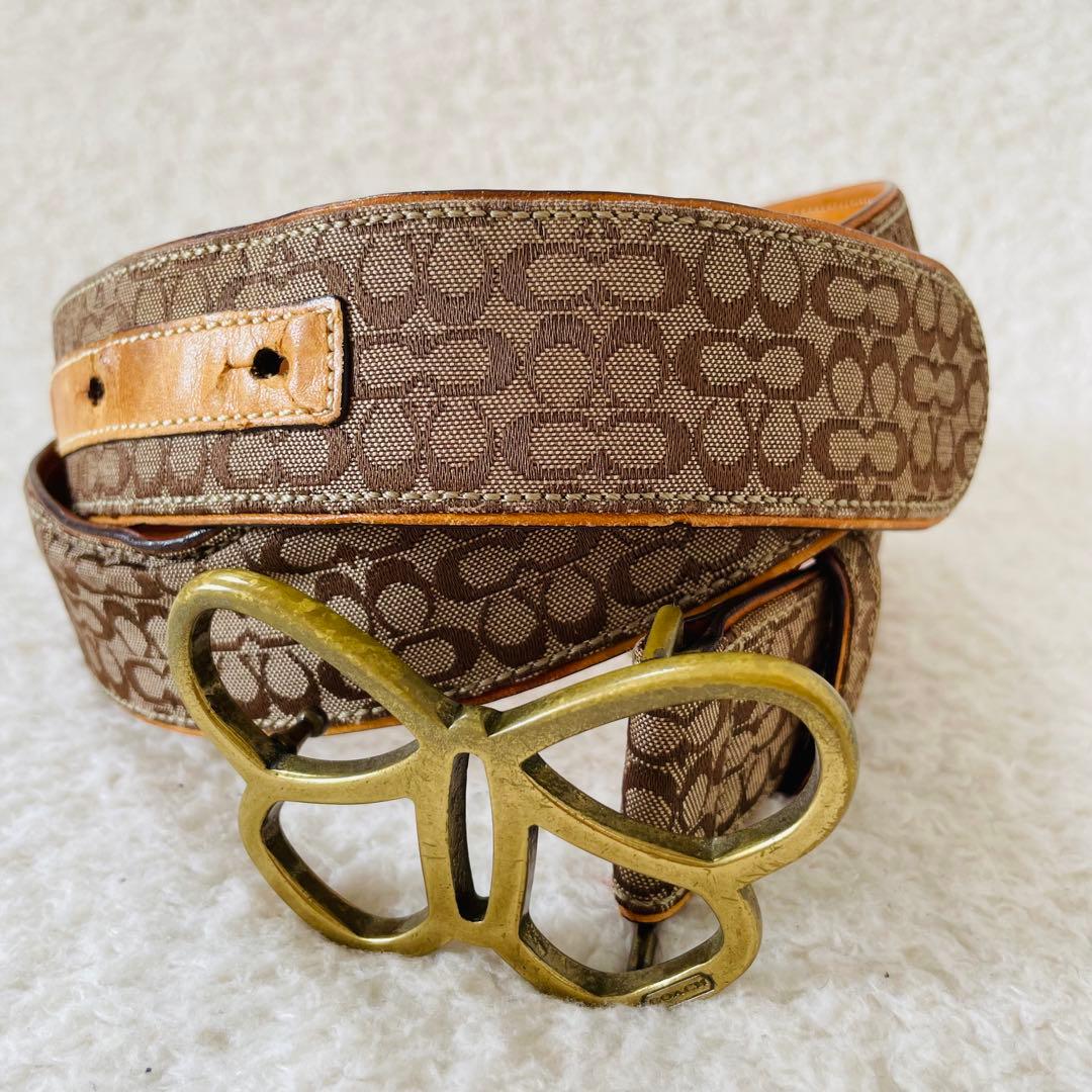 coach ベルト バタフライ シグネチャー ベージュ レザーベルト コーチ