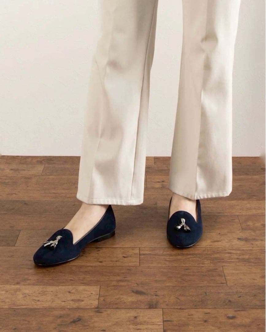 シャルテ フラットシューズ オペラシューズ黒×ゴールドタッセル付き 39