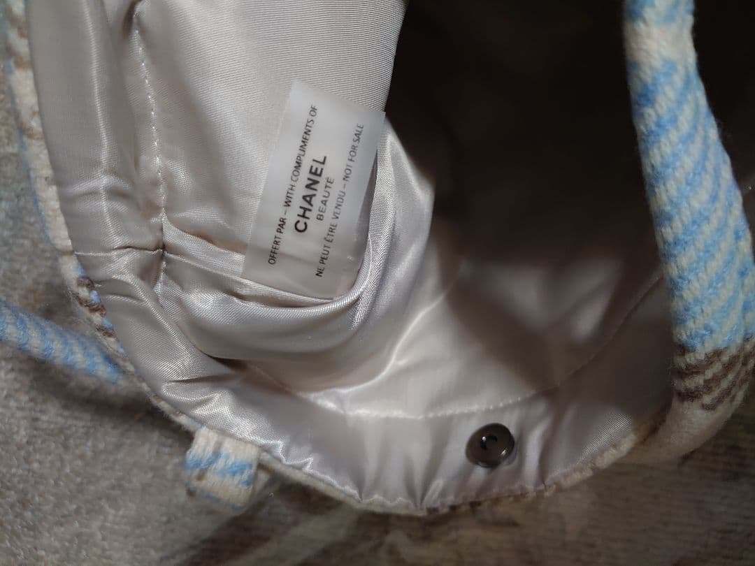 CHANEL チェック柄トートバッグ シフォン 水色 - メルカリ