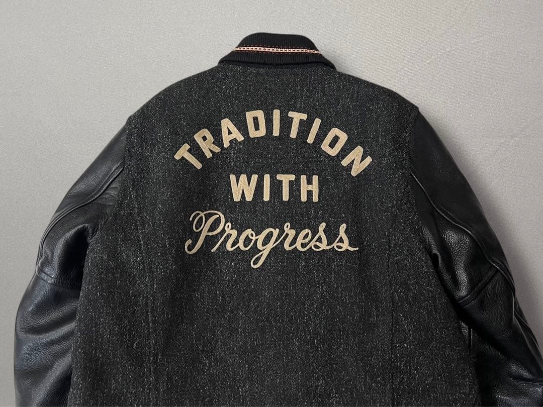 人気【COOTIE】ウール×袖レザー チェーン刺繍 スタジャン ジャケット