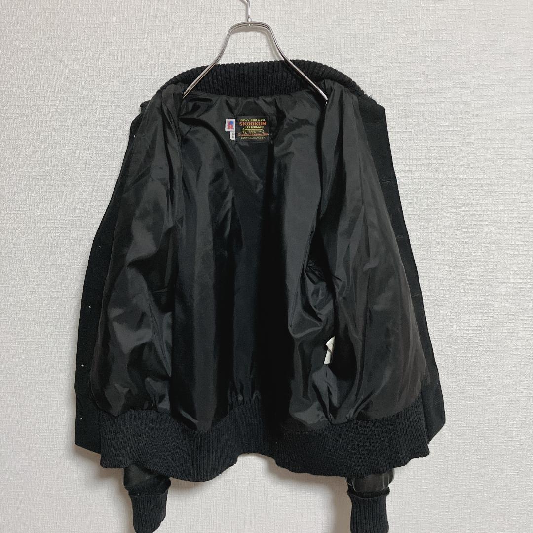 USA製SKOOKUM袖革ボタンスタジャン34黒x黒スクーカムアワード