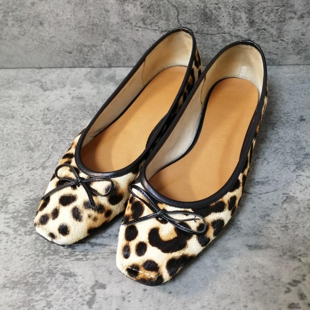 ダイアナ】（23）バレエシューズ レオパード柄 ハラコ リボン フラット