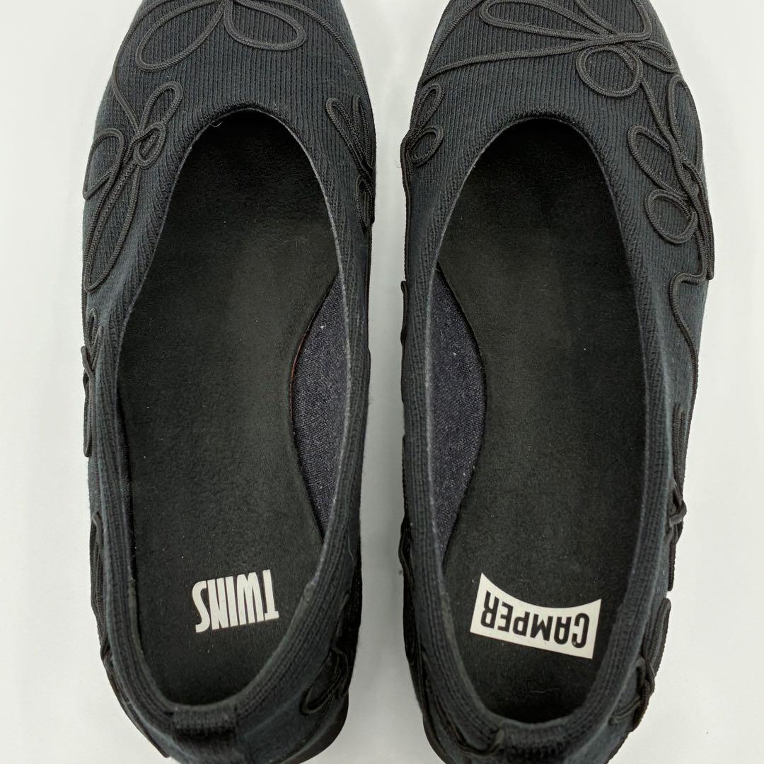 美品✨ カンペール パンプス フラットシューズ ツインズ 刺繍 黒 24.5cm