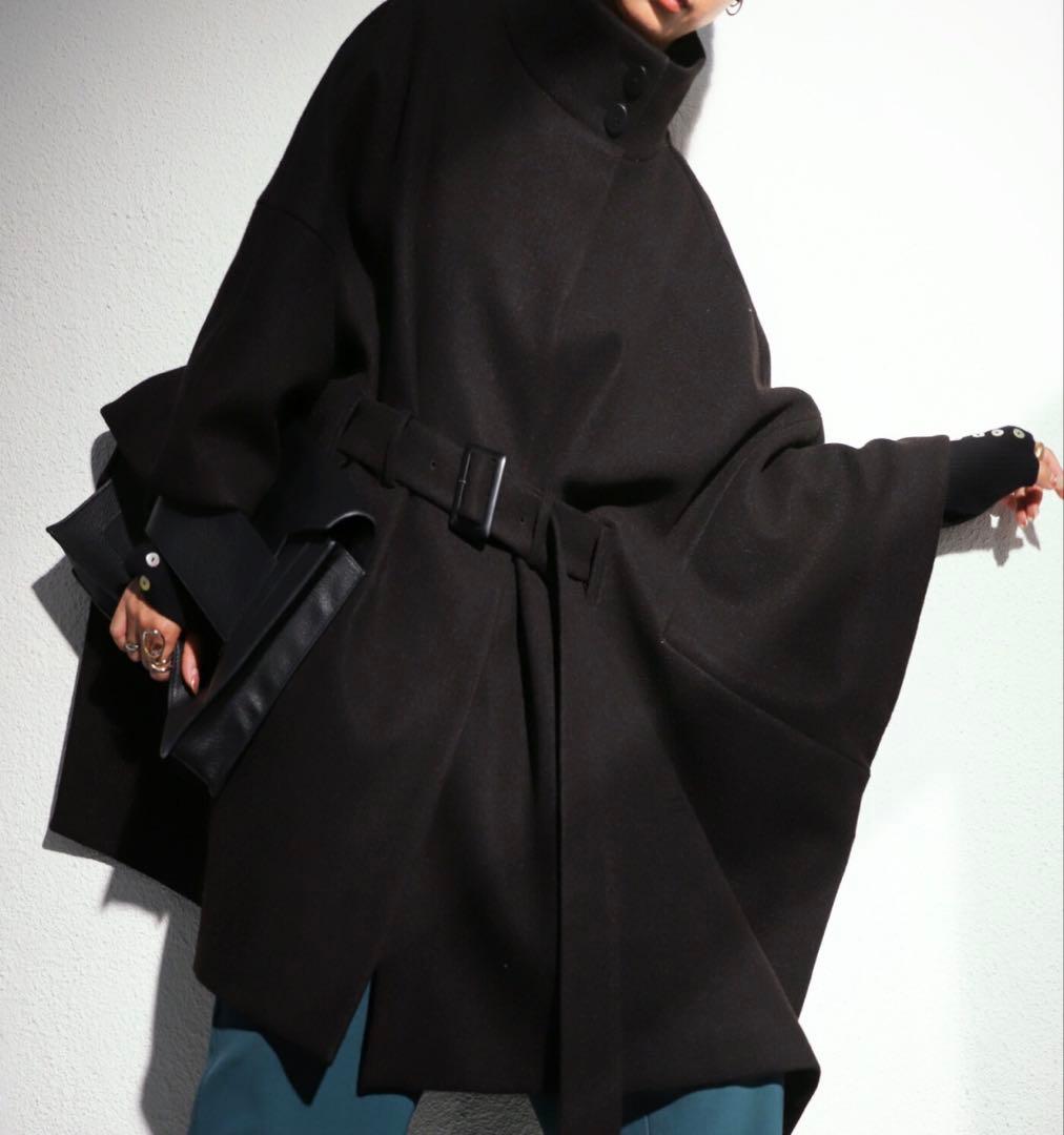 KINU アンティカ ポンチョコート F ケープ スタンドネック オーバーサイズ