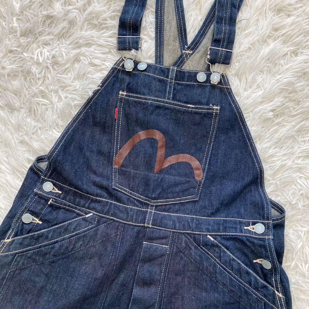美品】EVIS デニム オーバーオール 道楽 カモメペイント 30 メンズ 青