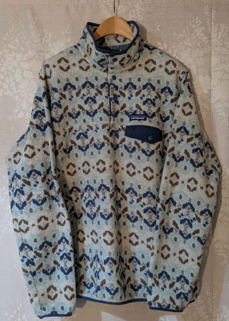 ぴ*ざ様 【L】patagonia フリース スナップT 柄　スノー 90s USA製 patagoniaパタゴニア スノー 総柄 フリース スナップT 黒×赤