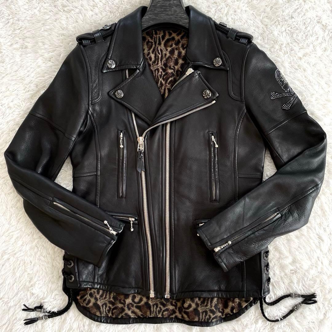 美品 ロエン ダブルライダースジャケット ディアスキン スワロフスキー