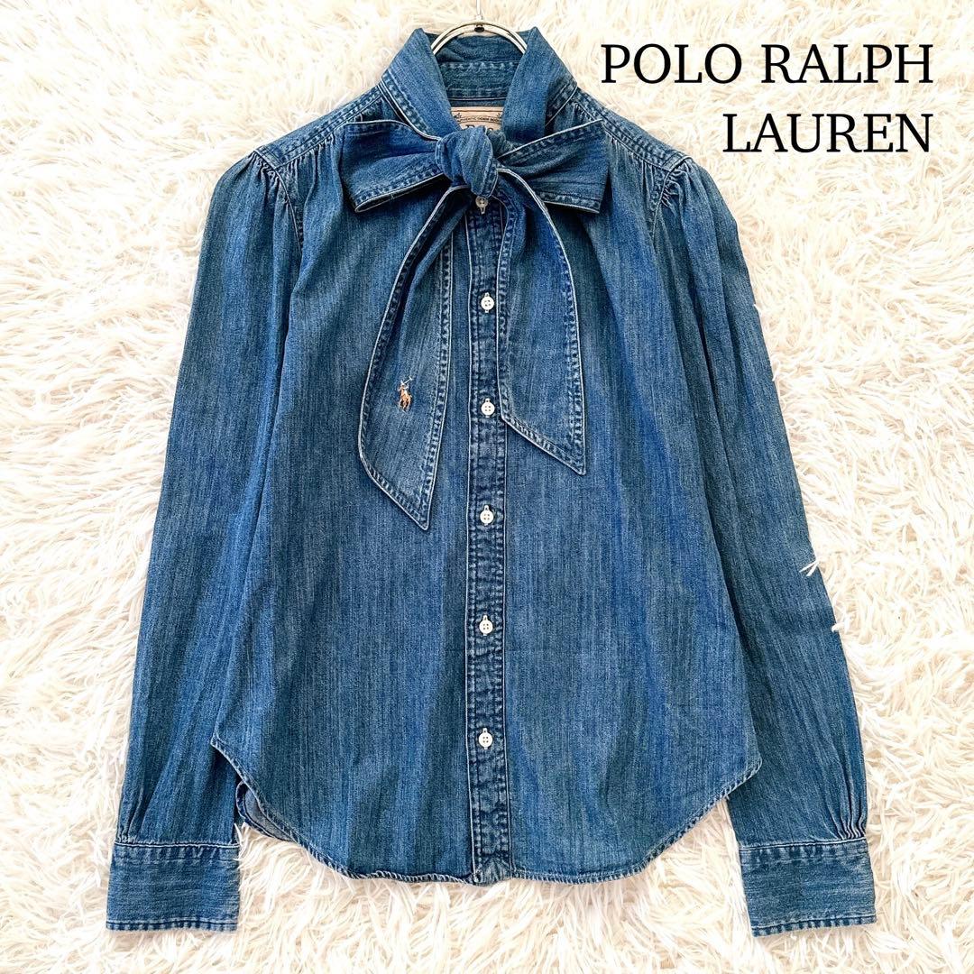 極美品✨希少 ポロラルフローレン ボウタイデニムブラウス シャツ