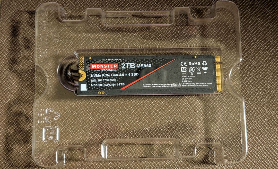 内蔵型SSD MONSTER STORAGE MS950 2TB SSD Monster Storage Monster Storage SSD 2TB NVMe PCIe Gen4×4 PS5確認