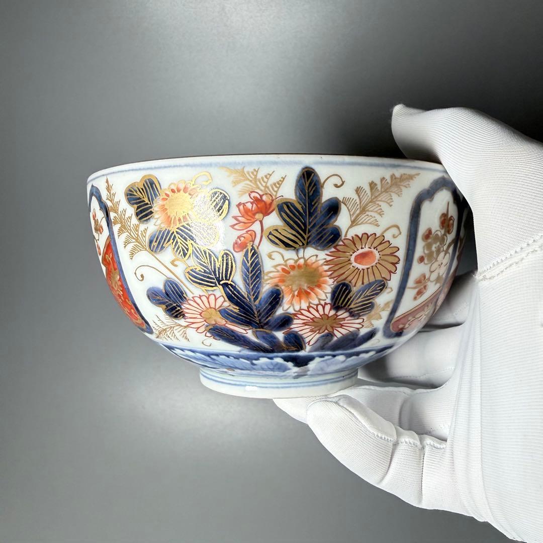 古伊万里 染錦輪花形七寸皿 変形八角向付 草花文丼 江戸期〜明治 古陶