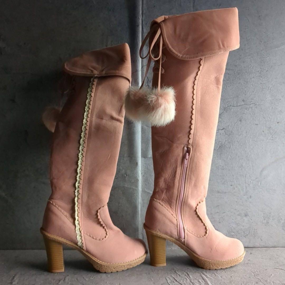 LIZLISA】 リズリサ (M) リボン ピンク ロングブーツ - メルカリ