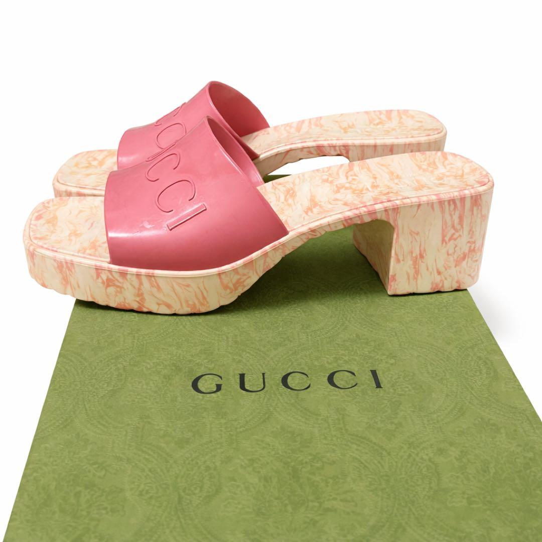 GUCCI シャイニーラバー サンダル 36 ピンク 箱付 - メルカリ