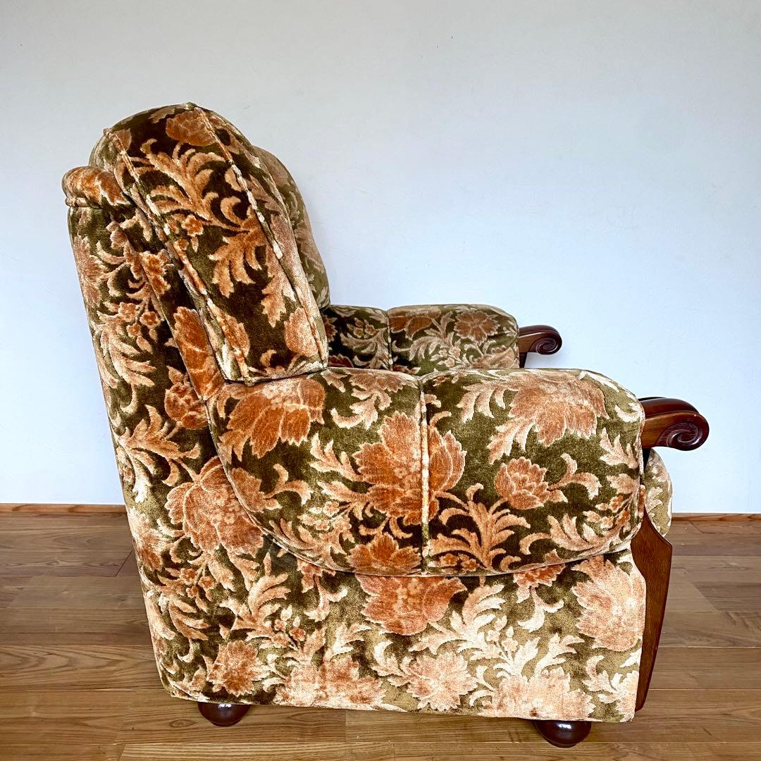 昭和レトロ オールド カリモク 金華山 1人掛け ソファー 花柄 ベロア