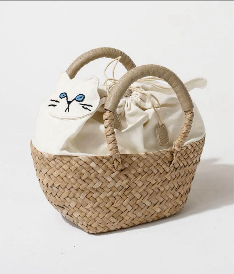 ヘイニ　ミネットパニエ　白猫 HAYNI（ヘイニ） 爆買 AIM医学研究支援PJ実施中｜ ねこ モチーフ かご