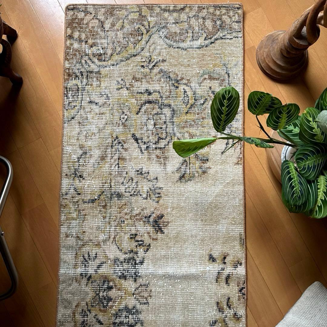 54×165 ロングランナーラグ ベージュボタニカル トルコヴィンテージラグ