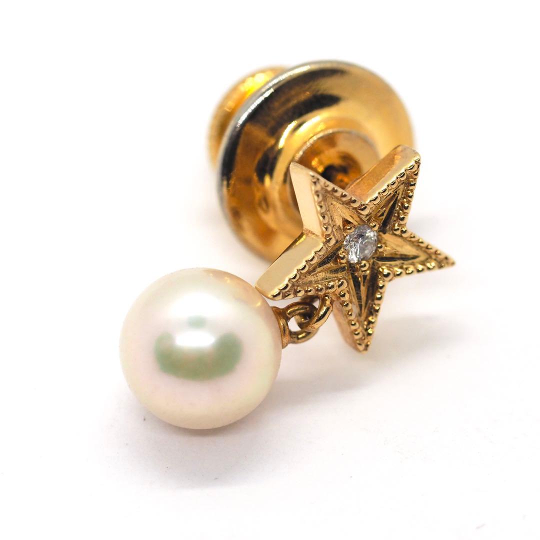 MIKIMOTO】K18 ダイヤモンド パール 星型 ピンブローチ