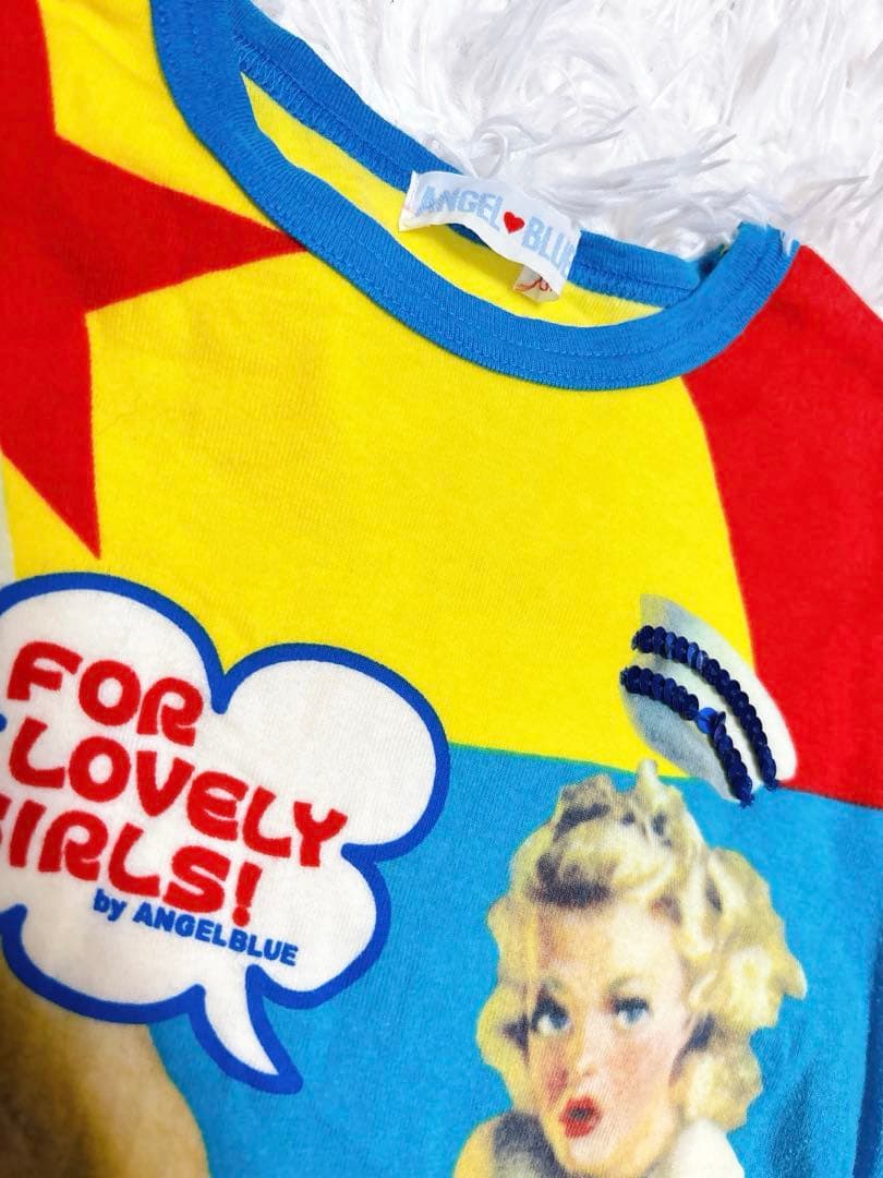 希少 エンジェルブルー平成女児 スパンコール総柄y2k 平成レトロ