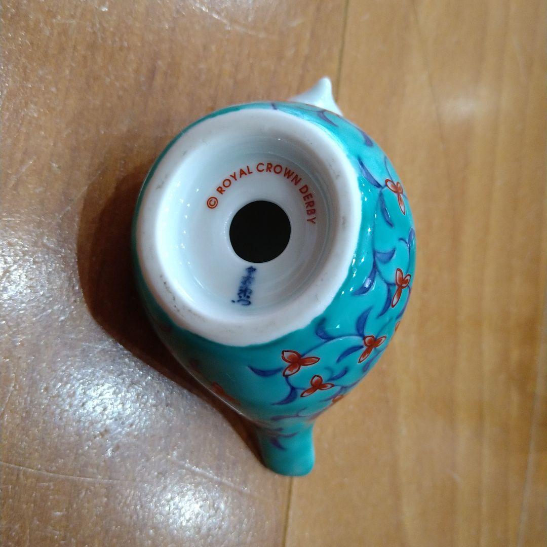 極美品）今泉今右衛門色絵緑地小鳥置物ロイヤルクラウンダービー