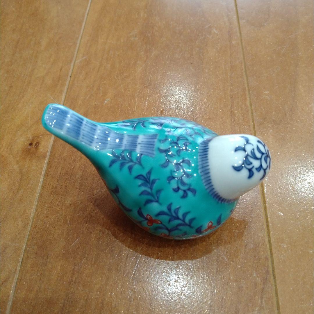 極美品）今泉今右衛門色絵緑地小鳥置物ロイヤルクラウンダービー