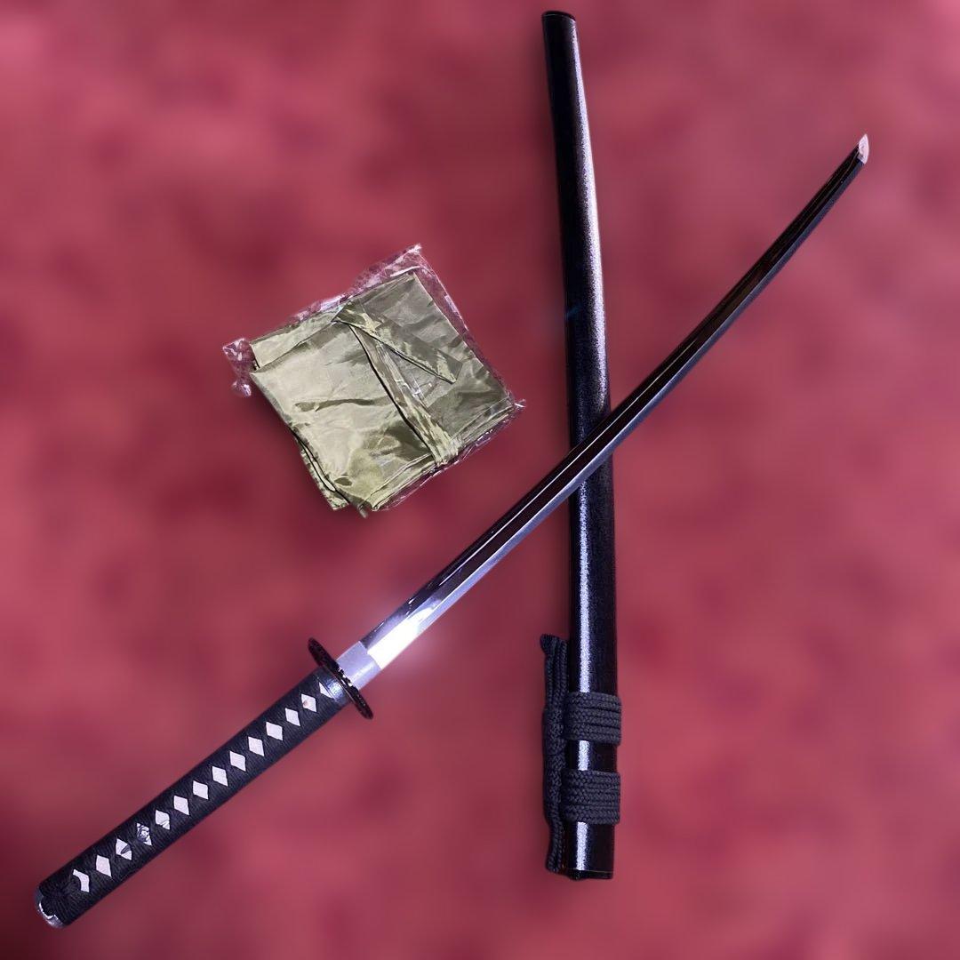 女性•少年向き高級居合刀(刀袋付) 黒柄 鶴羽透し丸鍔