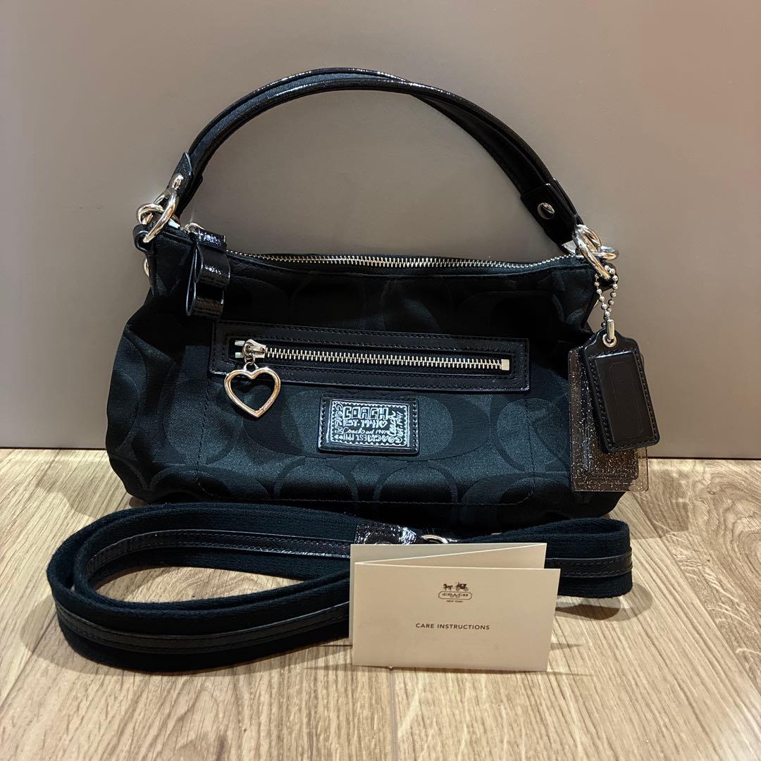 大人気 COACH コーチ ポピー 2way ショルダーバッグ シグネチャー 黒