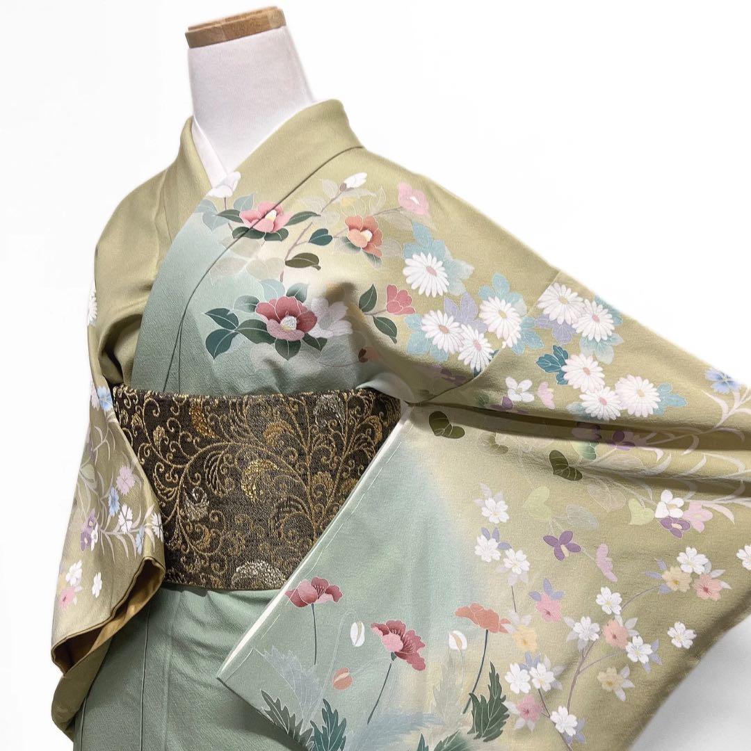 未着用 訪問着 花模様 椿 桜 菊 撫子 グラデーション 着物 064a d