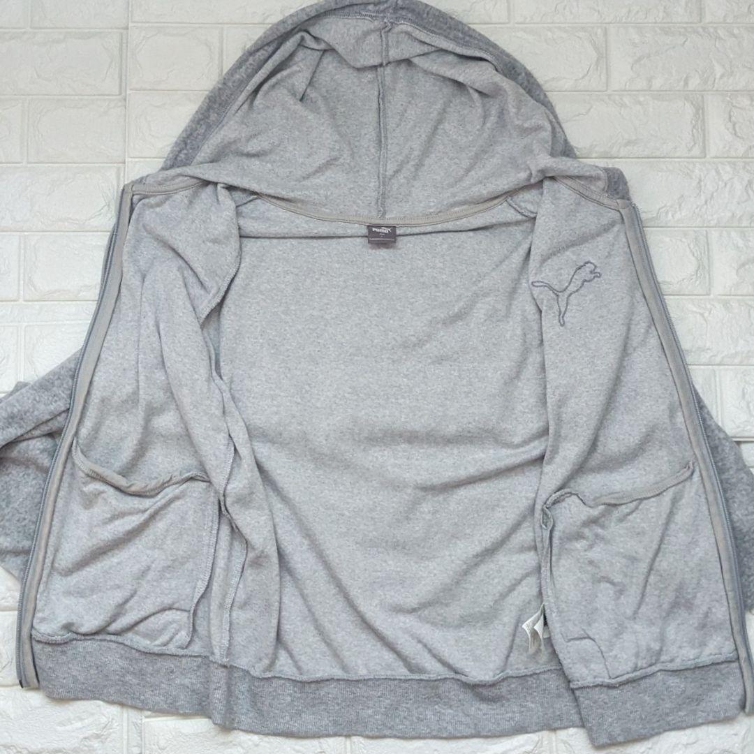 y2k PUMA ベロア トラックジャケット フード グレー シルバー サイズL