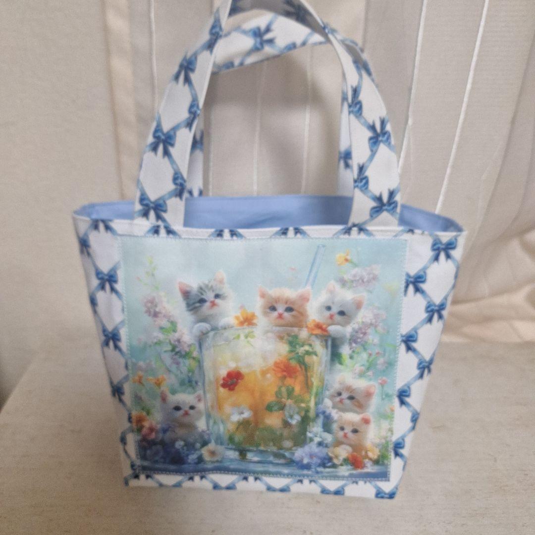 激レアねこパネル生地 ハンドメイド まちなしバッグ ミニバック ポーチ