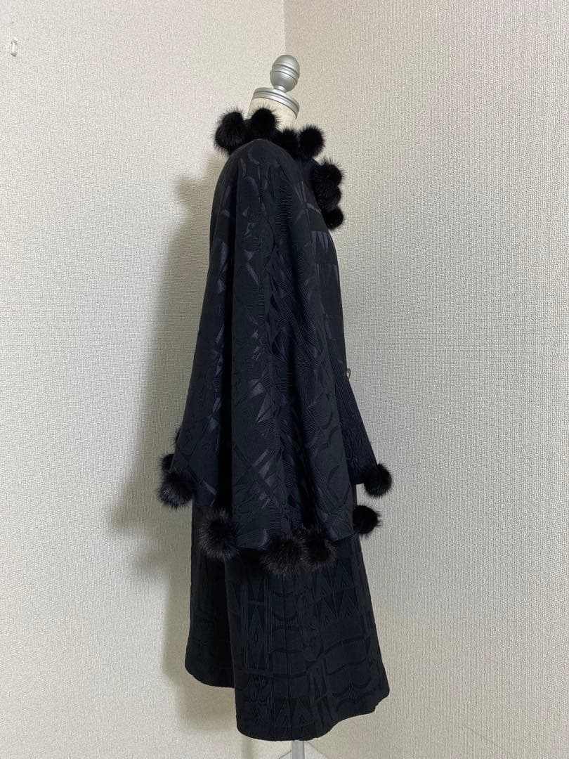 7559. 【極美品】 絹 混 ケープコート 北欧ミンク ファー使用 日本製