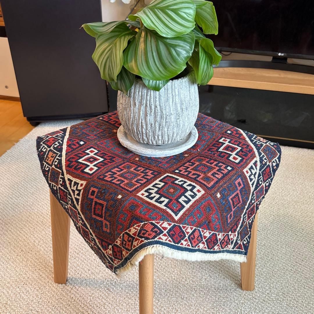 手織りキリムラグ 50cm×61cm◇トルコ製ヴィンテージ◇フェード トライバル